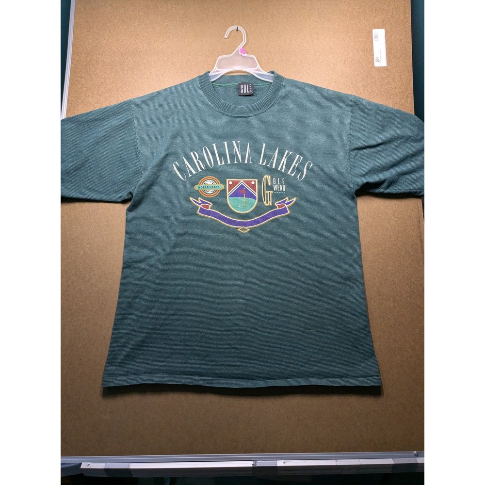 Vintage SDI Carolina Lakes Golf Wear T-Shirt Green Striped Single Stitch USA L